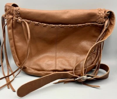 Linea Pelle Lrg Cuero Marrón Flecos Hobo Bandolera Mensajero Bolso de Hombro Bonito Foto 1 de 4