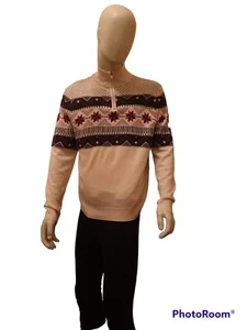 Christmas Jumper Fairisle Style With 1/4 Zip Burton cream Size Large..... - Picture 1 of 6