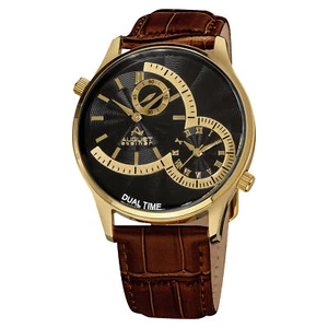 New Men's August Steiner AS8010YGBR Quartz Dual Time Brown Leather Strap Watch - Picture 1 of 4