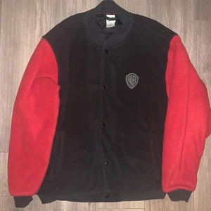 Vintage 90s Warner Bros Fleece Bomber Jacket Size XL Back Hit Logo 1990s VTG EUC - Picture 1 of 5