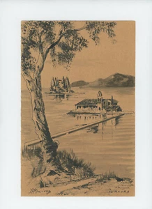 1963 Island of Corfu Greece Pen & Ink Illustration Art Signed Island of Ulysses - Picture 1 of 2