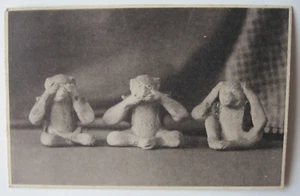 Vintage 1940's Japanese SEE NO SPEAK NO HEAR NO Monkeys Photo Postcard - Picture 1 of 3