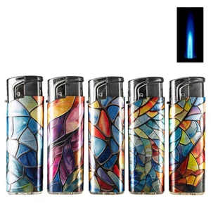 5X Feuerzeug MOSAIK Metallic Struktur glänzend Gas wiederbefüllbar Jet Flamme - Bild 1 von 1