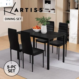 Artiss Dining Chairs and Table Dining Set 4 Chair Set Of 5 Wooden Top Black - Picture 1 of 9