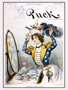 Columbia's Osterhaube Frau Schiffspistolen USA Puck Cover 1901 Poster Kunstdruck - Bild 1 von 1