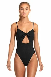 Vitamin A L80128 Womens Black Ribbed Alma Cut-Out One Piece Swimsuit Size 6/S - Picture 1 of 5