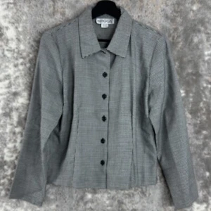 Briggs Womens Size 8 Blazer Jacket Black White Abstract Long Sleeve Button - Picture 1 of 9