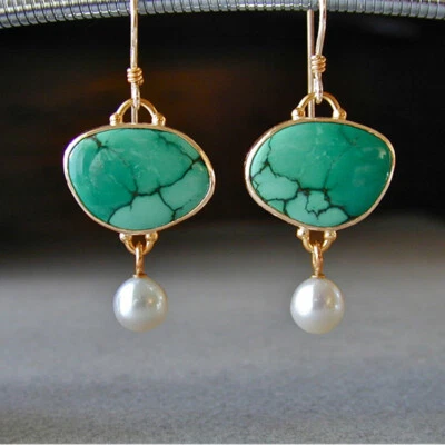 Charme Frauen Weiße Perle Tropfen Ohrringe 18K Gelbvergoldet Schmuck Geschenke - Bild 1 von 2