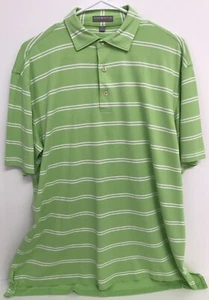 Peter Millar Summer Comfort Polo Shirt Green W/ White Stripes Medium *Read* - Picture 1 of 10