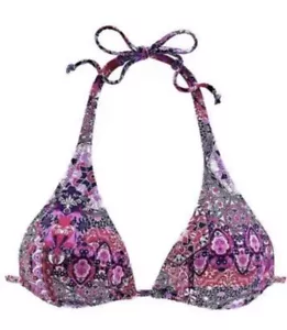 Aubergine Print Bikini Oberteil 14 für C D Cups Triangel abnehmbare Polsterung Neckholder - Bild 1 von 1