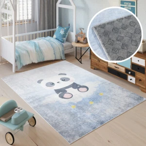 Alfombra infantil habitación infantil azul panda nubes motivo lavable antideslizante - Imagen 1 de 11