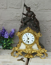 French antique 19th clock Brass Spelter bronze Jeanne darc knight figurine 