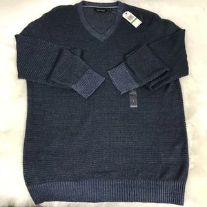 Neu mit Etikett $ 128 Nautica klassischer gerippter Pullover mit V-Ausschnitt Estate blau Herren Größe Large NEU - Bild 1 von 4