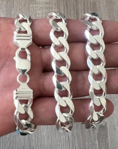 12mm REAL 925 Solid CURB Sterling Silver Cuban Chain Necklace ITALY Diamond Cut - Picture 1 of 11