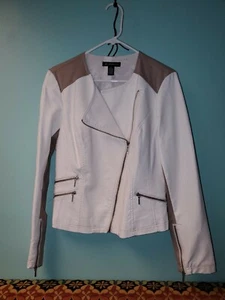 INC International Concepts Faux Leather Blend Jacket w/ Stretch Back Sz L White - Picture 1 of 4