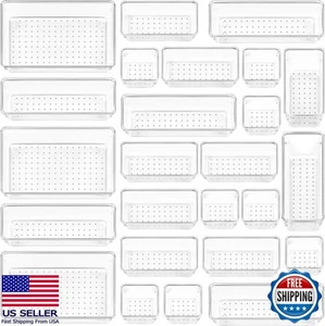 Juego de organizadores de cajones de plástico transparente de 25 piezas - Contenedores de almacenamiento versátiles para el hogar - Imagen 1 de 8