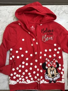 Disney Parks Minnie Mouse Red Zip Front long sleeve Hoodie Girls Large - Picture 1 of 7