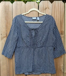 Canyon River Blues Navy Blue White Floral Patterned 3/4 Sleeve Shirt - Picture 1 of 13