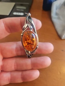 Vintage Amber 925 Bangle Polish Baltic Art Nouveau Look Unique Unusual  - Picture 1 of 17