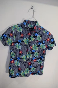 Hurley Shirt Boys 7 7-8 Years Gray Black Floral Hawaiian Button Up Short Sleeve - Picture 1 of 13