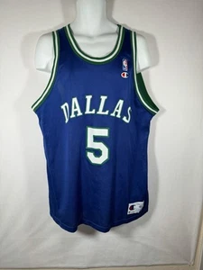 Maglia vintage anni 90 Champion NBA Dallas Mavericks Jason Kidd blu firmata taglia 48 - Foto 1 di 6