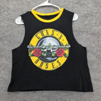 Guns N' Roses Shirt Womens Medium Black Yellow Cutoff Tank Muscle Logo Band Tour - Image 1 of 4