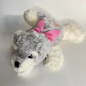 Schnauzer Grigio Bianco Cane 8" Rosa Fiocco Peluche Peluche Giocattolo Cucciolo Morbido HUGFUN - Foto 1 di 6