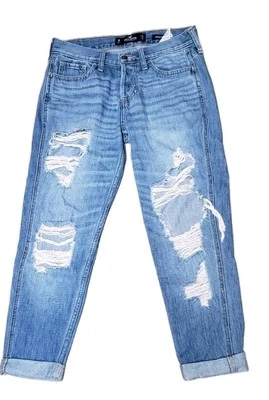 Hollister 25x25 Low Rise Boyfriend Jeans Ripped Cuffed 1R - Image 1 of 4