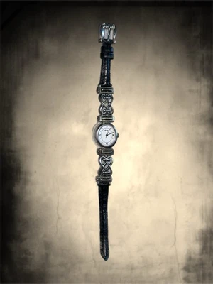 Женские кварцевые наручные часы Brighton цвета шампанского с кельтскими узлами и черным кожаным ремешком - Изображение 1 из 4