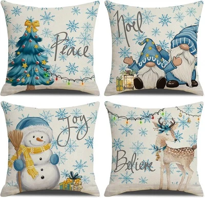 Juego de 4 Fundas de Almohada Navidad 16x16 para Navidad Decorativas 16x16, Azul  Foto 1 de 4