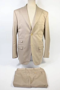 Isaia hellbraun Gaberdine Baumwolle 3-Knopf Anzug 42 mit Hose/Hose - Bild 1 von 21