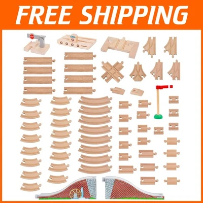 Premium Wooden Train Track Expansion Pack – 68 Pieces with Bridges & Signal Pole - Image 1 of 4