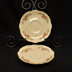 Homer Laughlin 2 Saucers 6 1/8" Marigold Shape Multicolor Floral May 1947 MCM - Picture 1 of 11