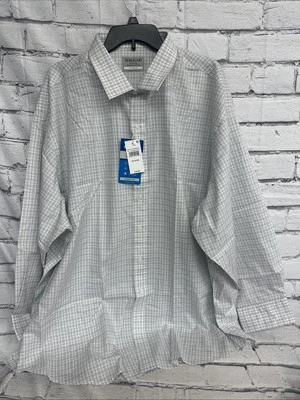 Camisa de vestir Haggar plateada y negra a cuadros manga larga talla 19 34/35B para hombre Foto 1 de 4