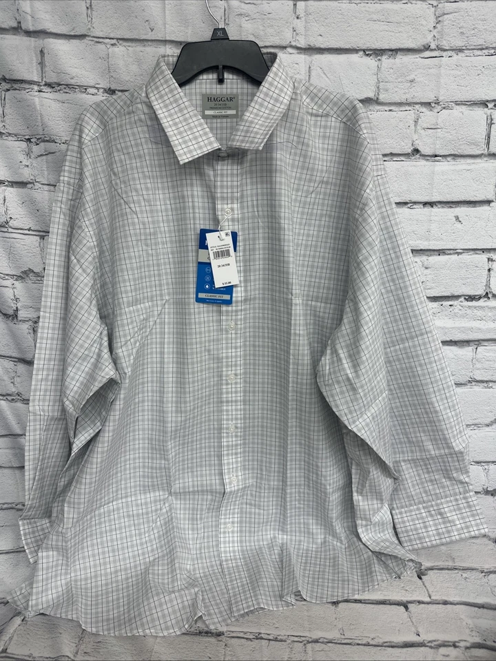 Camisa de vestir Haggar plateada y negra a cuadros manga larga talla 22 34/35B para hombre’s Foto 1 de 4