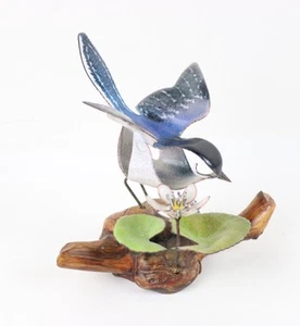 One Brumm enamel metal bird perch on driftwood 5" tall - Picture 1 of 5