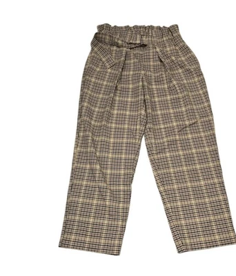 Bolsa de papel Worthington para mujer cintura elástica marrón amarillo detalle de cinturón a cuadros talla S Foto 1 de 4