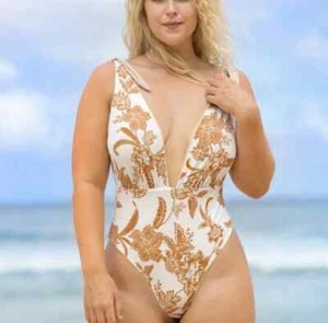 NWT Maaji Nacar Faena Reversible Floral Metallic Plunge One-Piece Swimsuit Sz S - Picture 1 of 4