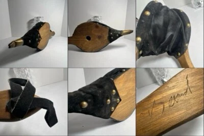 Cuero de madera con fuelle de fuego vintage de 1900 con mango de latón - FIRMADO, grande 20” x 7” Foto 1 de 4