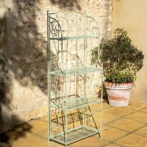 Vintage Shabby Chic French Look Green Bird Metal Shelf Display Shelf Bakers Rack - Picture 1 of 3