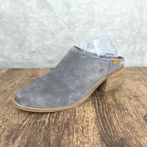Toms Leila Mules 12 Gris Gamuza Sin Cordones Cómodo Cojín Apilado Tacón Bloqueado Boho - Imagen 1 de 14