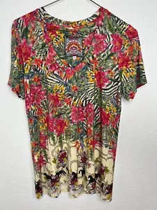 Johnny Was Bluse Damen kleine rosa Blumenmuster Pferde Hufeisen Reittunika - Bild 1 von 8