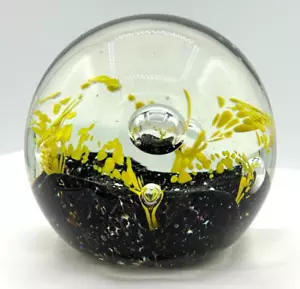 Fermacarte in vetro soffiato a mano studio artistico vetro giallo nero bolle controllate - Foto 1 di 17
