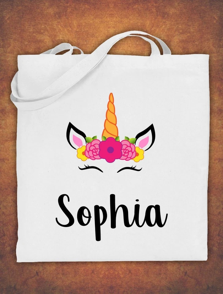 Bolso de Mano Unicornio Niñas Personalizado Para Niños Algodón Blanco  Foto 1 de 1