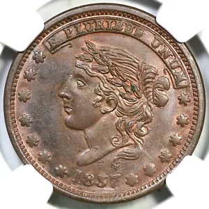 1837 HT-46 R-1 NGC MS 64 BN LIBERTY - NOT ONE CENT Hard Times Token - Picture 1 of 3