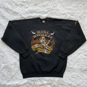 Vintage Western Whiskey Cowboys Horses Zach Bryan Crewneck Sweatshirt Size XXL - Picture 1 of 6