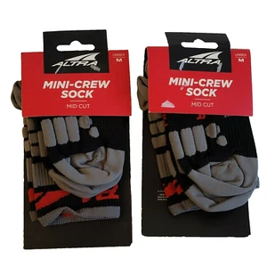 Altra Running Mini Crew Sock Mid Cut UNISEX Size Medium / Black Gray / 2 Pairs - Picture 1 of 8