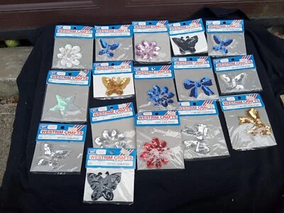 Westrim Artesanía Lentejuelas Apliques Nuevo de Lote Antiguo Mariposa Flores Arcos Estrella Lote de 16 Foto 1 de 4