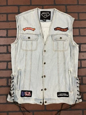denim biker vest men's 2X Diamond Plate Live To Ride - Image 1 of 4