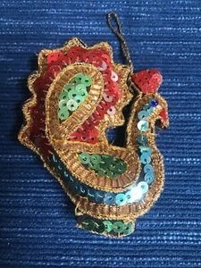 698A~ Vintage Peacock Hanging Christmas Ornament Gold Red Blue Green Sequins - Picture 1 of 3